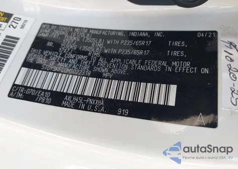 2021 Toyota Sienna Xle z USA, uszkodzony, nr VIN 5TDYSKFC0MS022318